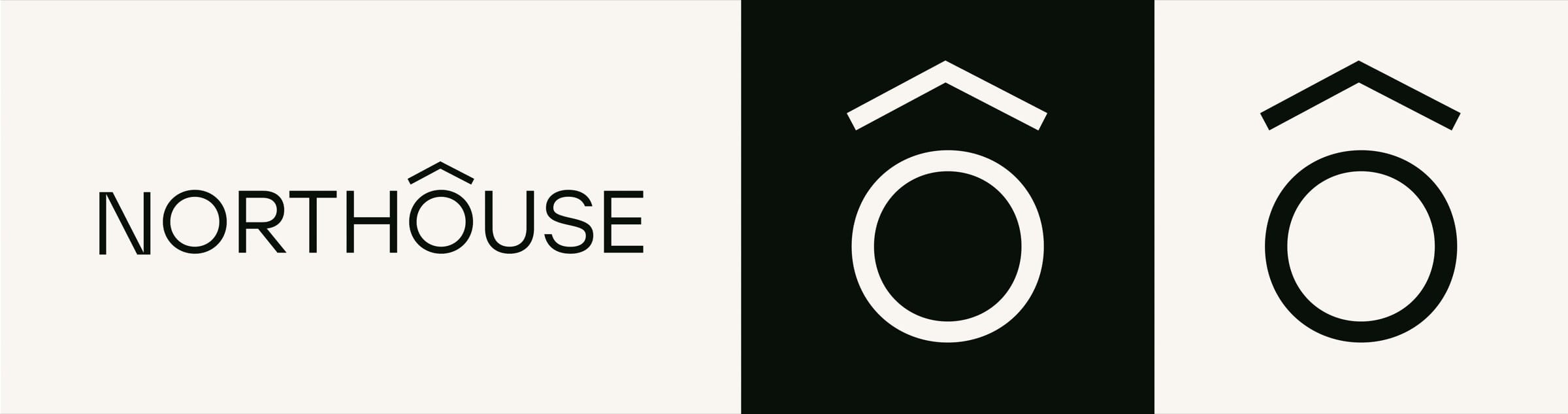 The NORTHOUSE wordmark with a roof accent over the O, beside the standalone Ô symbol in light on dark and dark on light.