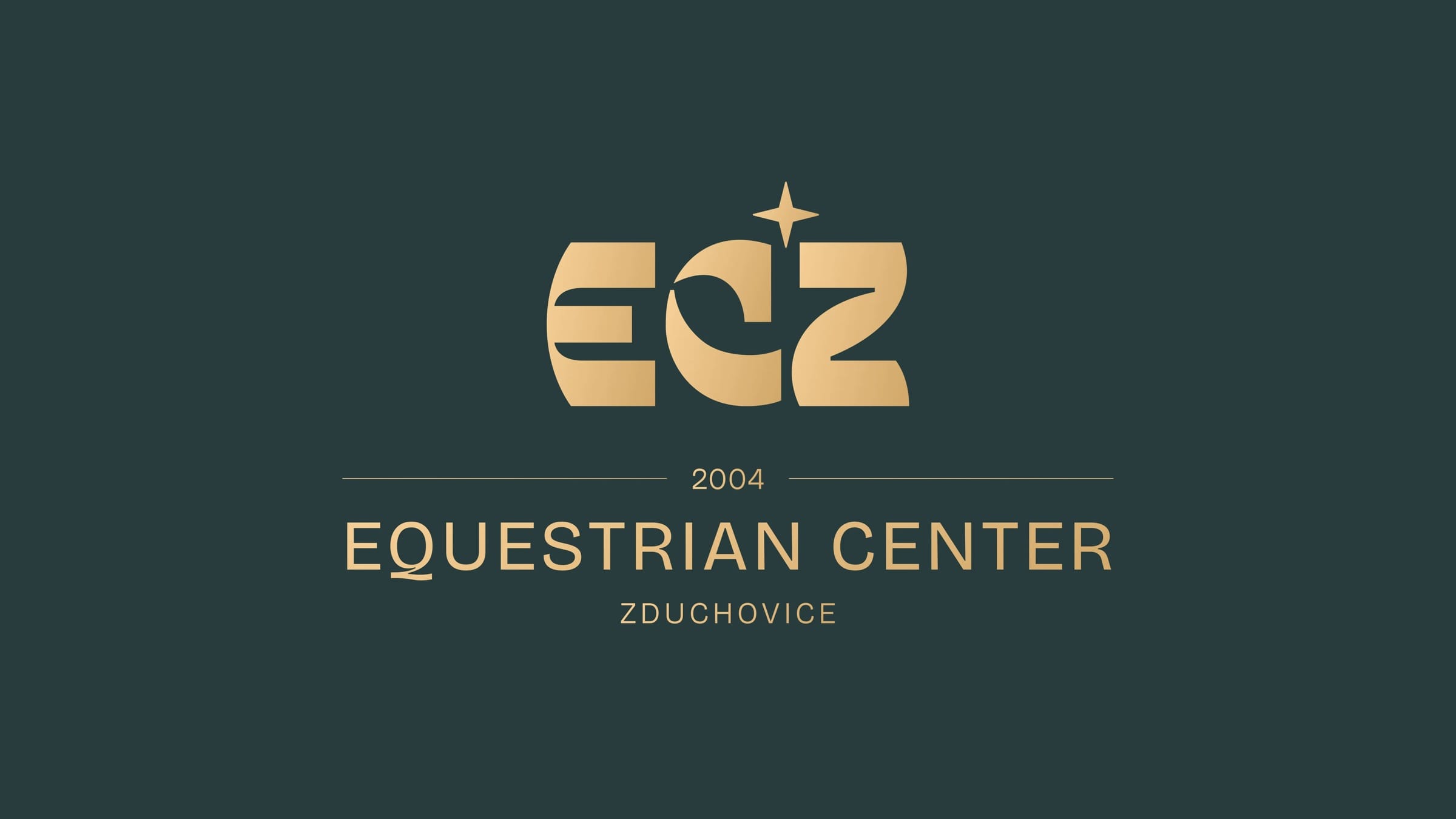 The ECZ logotype in gold on dark green: the monogram with a star above the C, “2004” and “Equestrian Center Zduchovice”.