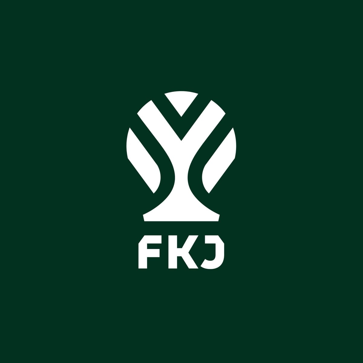 The new FK Jablonec symbol: a white apple tree with its round crown cut by diagonal stripes, above the FKJ wordmark on green.