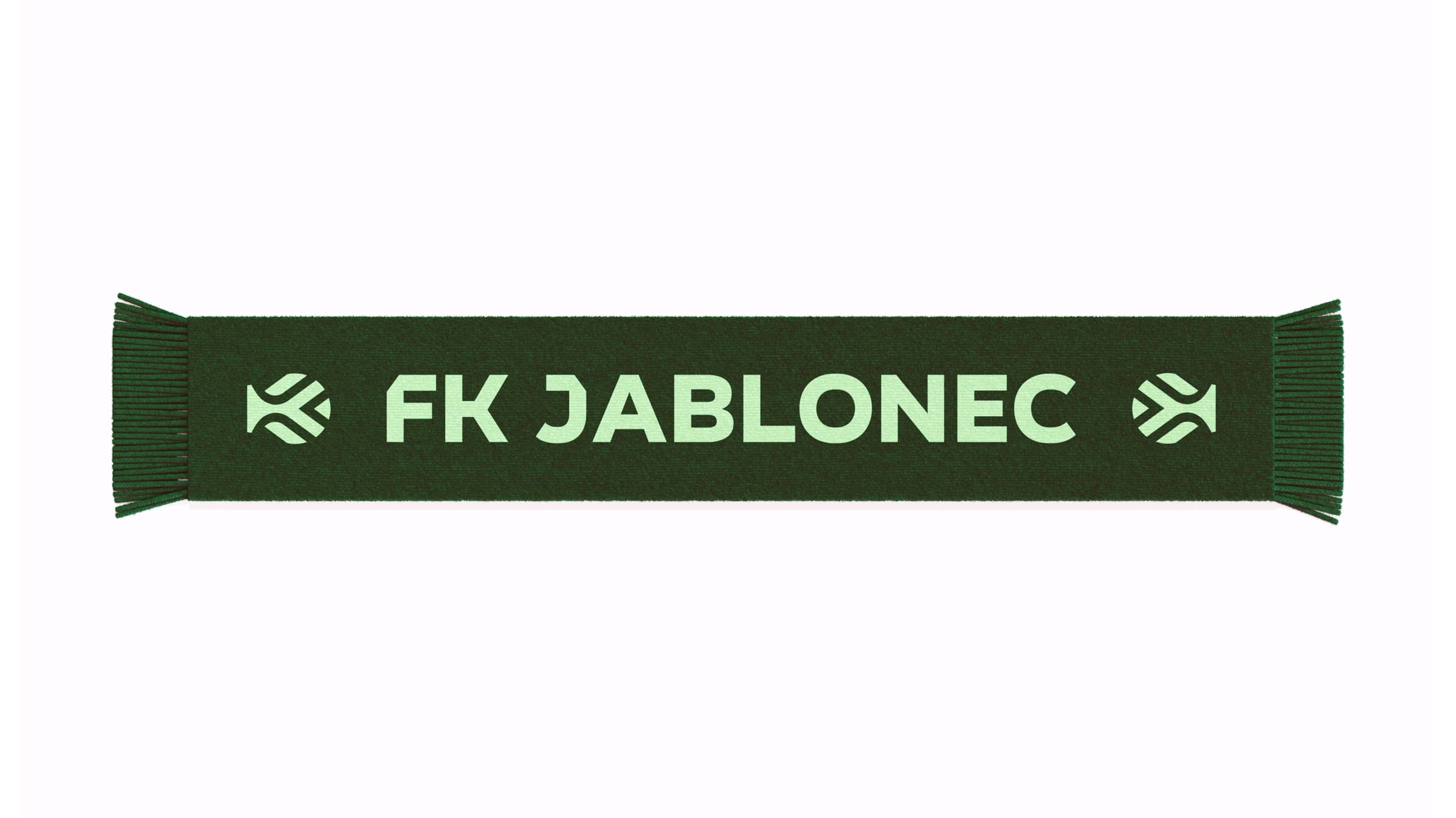 A deep green fan scarf reading FK JABLONEC in green apple between two chevron marks.