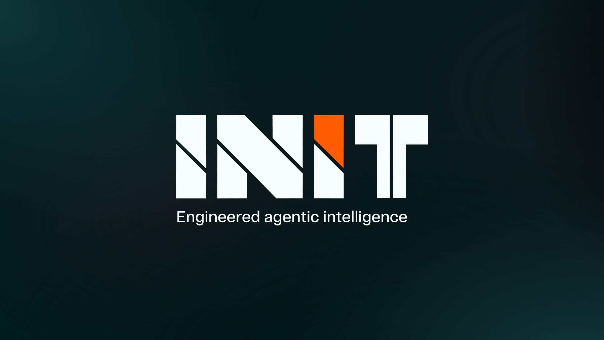 The INIT logotype in off-white on obsidian with an orange cut in the second I, above Engineered agentic intelligence.