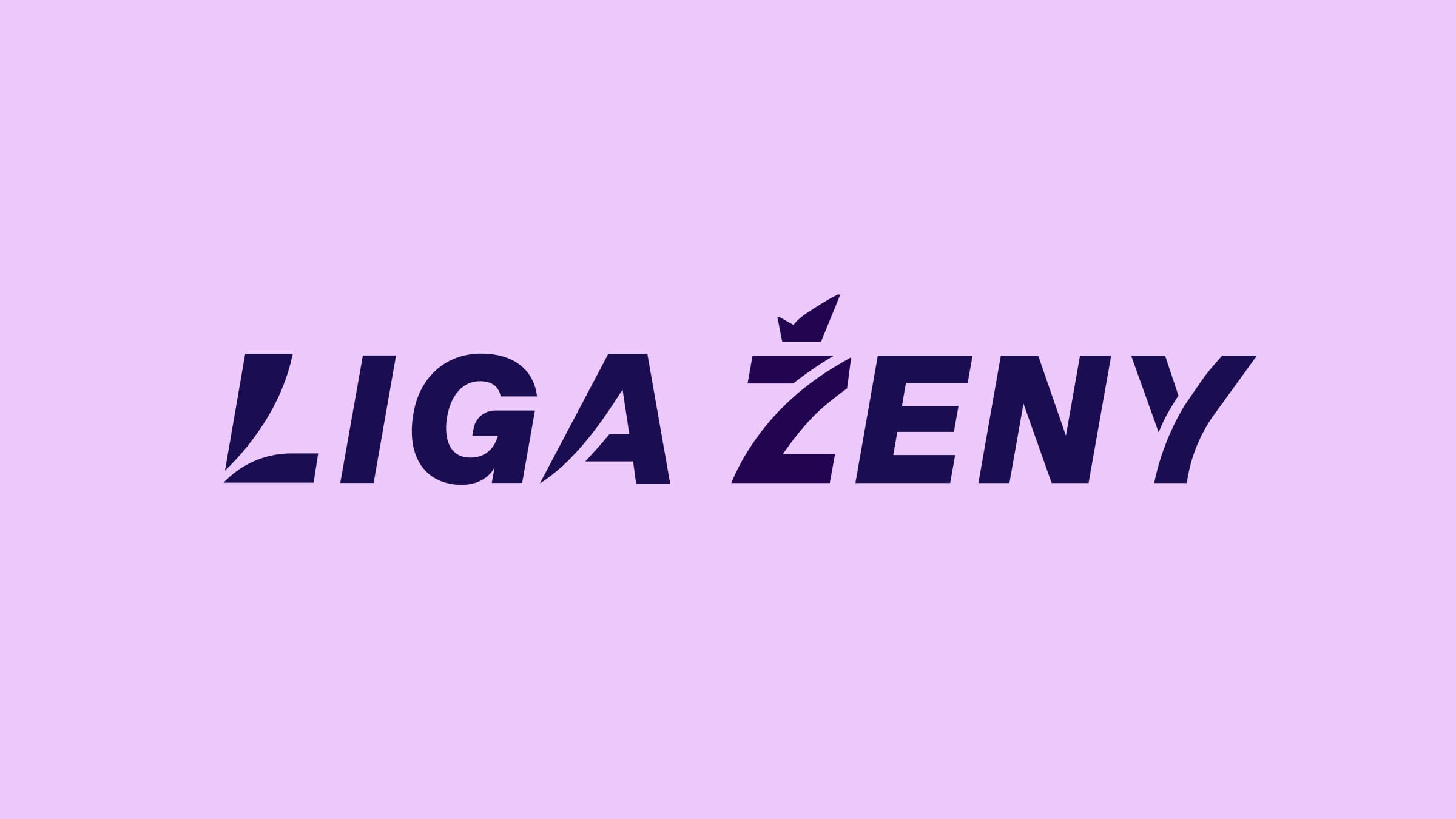Liga Ženy in sliced italic capitals on lilac, a crown in place of the háček on Ž.