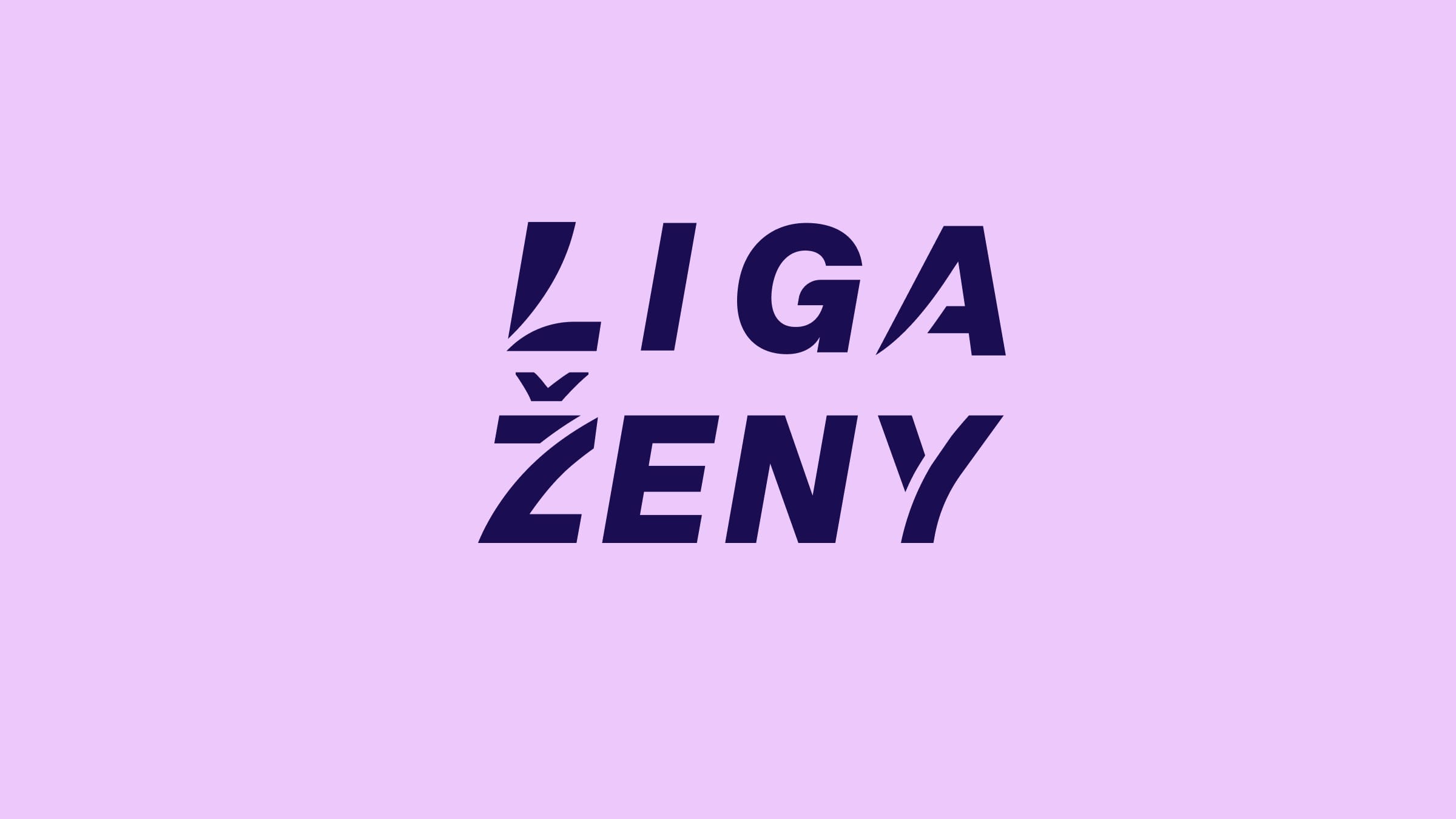 Liga Ženy set on two lines in sliced italic capitals on lilac.