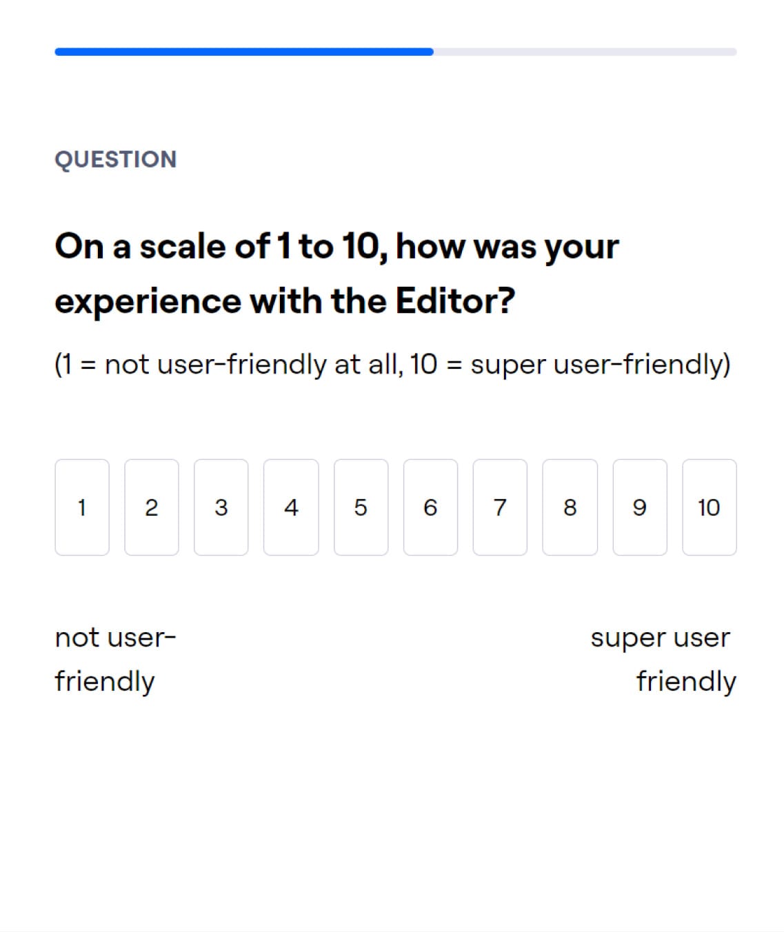 Maze question asking testers to rate their experience with the editor on a scale of 1 to 10.
